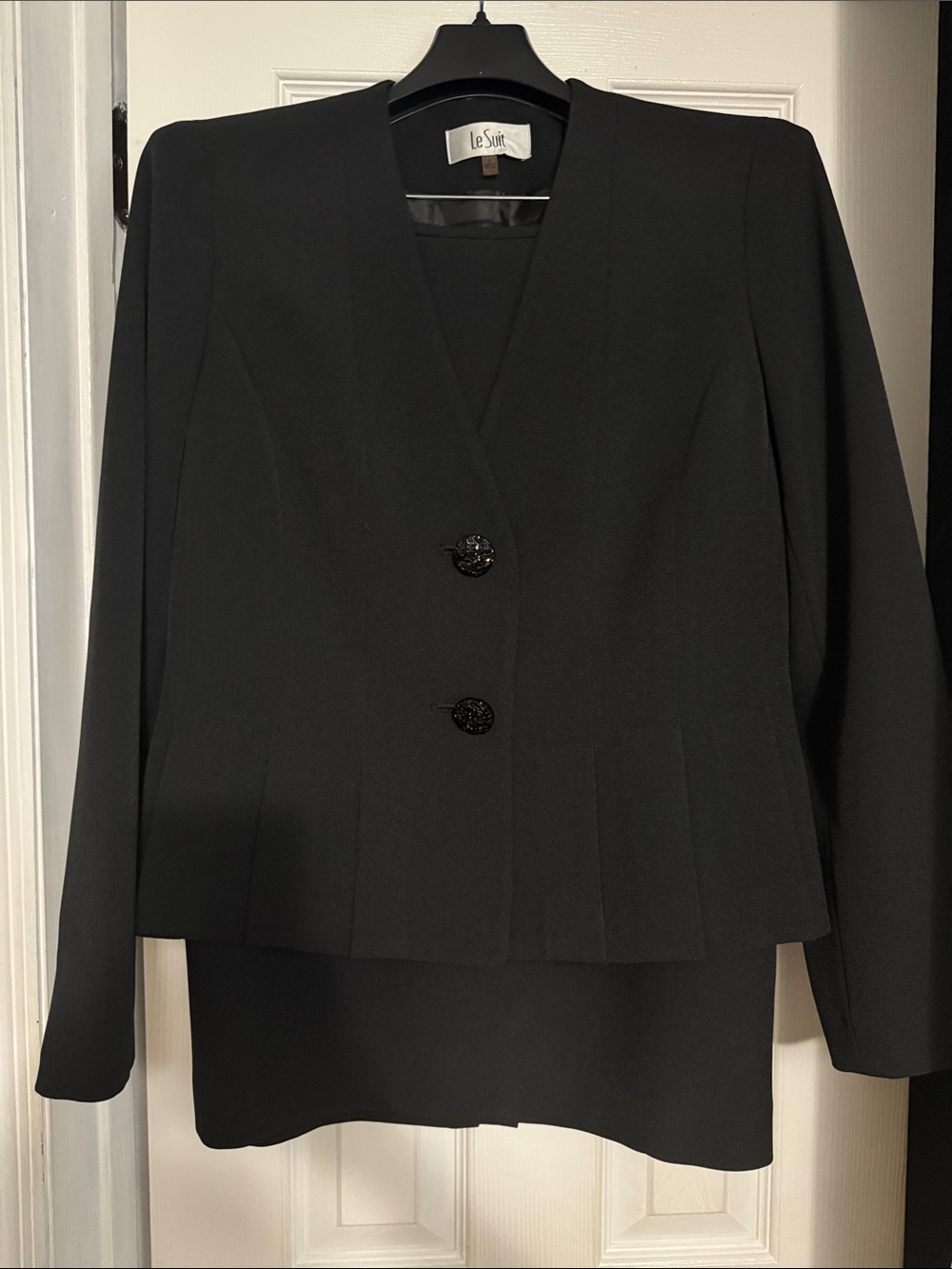 Le Suit Black V-Neck Two-Button Women's Suit